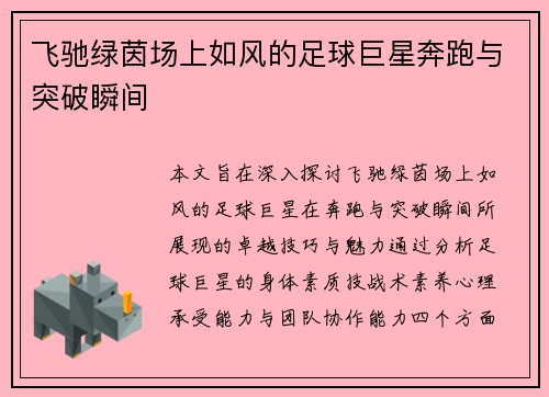 飞驰绿茵场上如风的足球巨星奔跑与突破瞬间